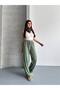 Women's Green Textured Elastic Waist Casual Pants - 4