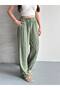 Women's Green Textured Elastic Waist Casual Pants - 2