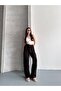 Women's Black Textured Elastic Waist Casual Pants - 3