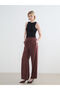 Brown Wideleg Women's Jean Trousers with Elastic Waist - 4