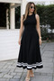 Women's Round Neck Strappy Skirt Hem Stripe Detailed Long Viscose Dress - 3