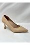 Ll2727 leather material three part metal special stone embroidered design galvanized heel beige shoe - 3