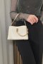Women's Beige Chain Accessory Detailed Hand and Shoulder Bag - Adjustable Long Strap, Daily Bag - 2