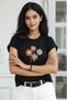 Women's Crew Neck Jersey Cotton Floral Embroidered Short Sleeve Sporty Stylish Blouse