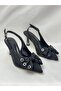 Ll2728 satin material butterfly bow special design galvanized heel high heel shoe black