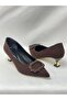 Ll2723 satin material special imported buckle special design galvanized taper heel shoe brown - 2