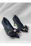 Ll2730 Imported Satin Material Special Tulle and Buckle Detail Design Special Heel with Gold Detail