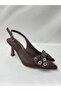 Ll2728 Satin Material, Special Design with Trockle Butterfly Bow, Galvanized Heel, Brown Shoes - 3