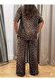 Women's Crew Neck Leopard Patterned Two-Thread Blouse and Trousers Two-Piece Set - 3