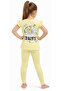 Girl's Love Written Double-Sided Daisy Patterned Yellow Color Capri Two-Piece Set - 5