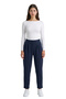 Navy Blue High Waist Double Button Pocket Carrot Cut Pleated Women's Trousers