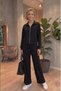 Women's Modal Fabric Pocketed Stand Collar Zippered Long Sleeve Modal Two-Piece Set Black - 3
