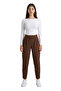 Brown High Waist Double Buttoned Pocket Carrot Cut Pleated Women's Trousers