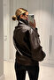 Viral Oversize Women's Leather Jacket High Collar Light Brown Urban Style Women's Leather Jacket - 8