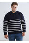 Quality Pieces from Çelebi Store Plus Size Turn-Down Roba Collar Striped Men's Knitwear Sweater