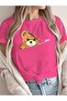 Women's Pocket Zipper Bear Printed Oversize T-Shirt