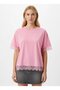 26006 100% Cotton Crew Neck Lace Detail Loose Combed Cotton Blouse