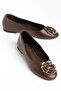 Large Size Women's Ballet Flats Brown Leather Flower Detailed Accessory