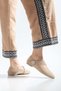 Large Size Knitwear Women's Ballerina Beige Thick Band Stoned Round Toe - 4