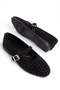 Women's Ballet Flats in Black Suede with Stone Embellishments