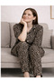 Women's Buttoned High Neck Pajama Set Leopard Patterned 4 Season Tracksuit Set - 4