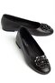 Large Size Women's Ballerinas Black Leather Flower Detailed Accessory