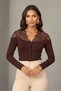 Lace Detailed V-Neck Buttoned Long Sleeve Women's Blouse Cardigan Stretchy Fabric Stylish /Office and Daily Use