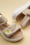 Şirinbebe Orthopedic Girls' Sandals Beige Faylon Sole with Velcro and Daisy Accessories - 2