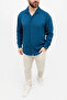 Men's Aerobin Fabric Oversize 4 Season Long Sleeve Comfortable Fit Shirt - Indigo - 3