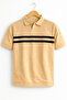 Men's Open Collar Striped Patterned Knitwear T-Shirt Yellow Cd176