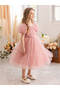 Girls Lace Puff Sleeve Mesh Party Dress - 3