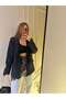 Siyah Taşlı Oversize Blazer Ceket - 5