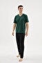 100% Cotton New Season Large Size V-Neck Men's Pajama Set - 3