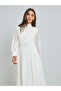 White Lace Yoke Maxi Dress with Belt - 2