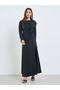 Black Flower Applique A-Line Maxi Dress - 3