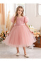 Girls Lace Puff Sleeve Mesh Party Dress - 4