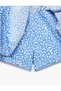Bowknot Floral Patterned Pleated Blue Girls' Shorts 6Skg40177Ak - 5