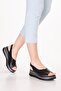 Genuine Leather Women's Comfortable Daily Sandals Elnr.564 Black - 5