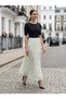 Apsen Women Water Green Floral Patterned High Waist Elastic Flowy A-Line Maxi Skirt 2204-90 - 5