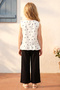 Girl's Top and Bottom Set Summer Sleeveless Bow Detail Polka Dot Ecru - 3