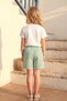 Girl's Top and Bottom Set Summer Plaid Shorts with Skirt and Bow Detail Green - 3
