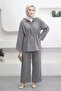 6307 - Stylish Comfortable Waist Drawstring Detailed Shirt Collar Woven Fabric Women's Set