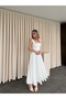White Princess Model Dress with Bow at the Waist - 3333 - 3