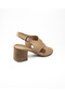 1505 Beige Leather Heeled Women's Sandals - 4