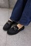 Selvero Women's Black Real Suede Buckle Detail Loafer Shoes - 6