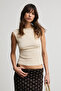 Clea Women's Soft and Flexible Fabric Slim Fit Stone Color Blouse with Low-Cut Back Detail