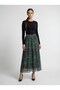Apsen Women's Green Shawl Patterned High Waist Elastic Draped A-Line Maxi Skirt 2204-90
