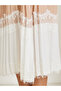 Beige Pleated Midi Skirt with Lace Trim - 3