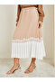 Beige Pleated Midi Skirt with Lace Trim - 2