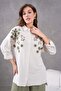 طقم كتان كبير الحجم مطرز بالحجارة - 3